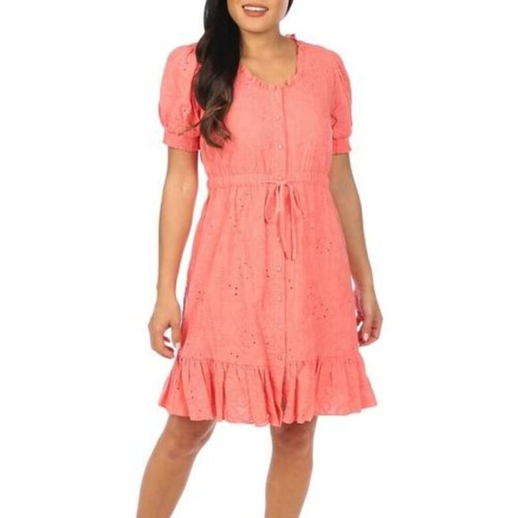 Nanette Lepore Dresses & Skirts - Nanette Lepore Light Flamingo Eyelet Embroidered Drawstring Dress Size 10 NWT